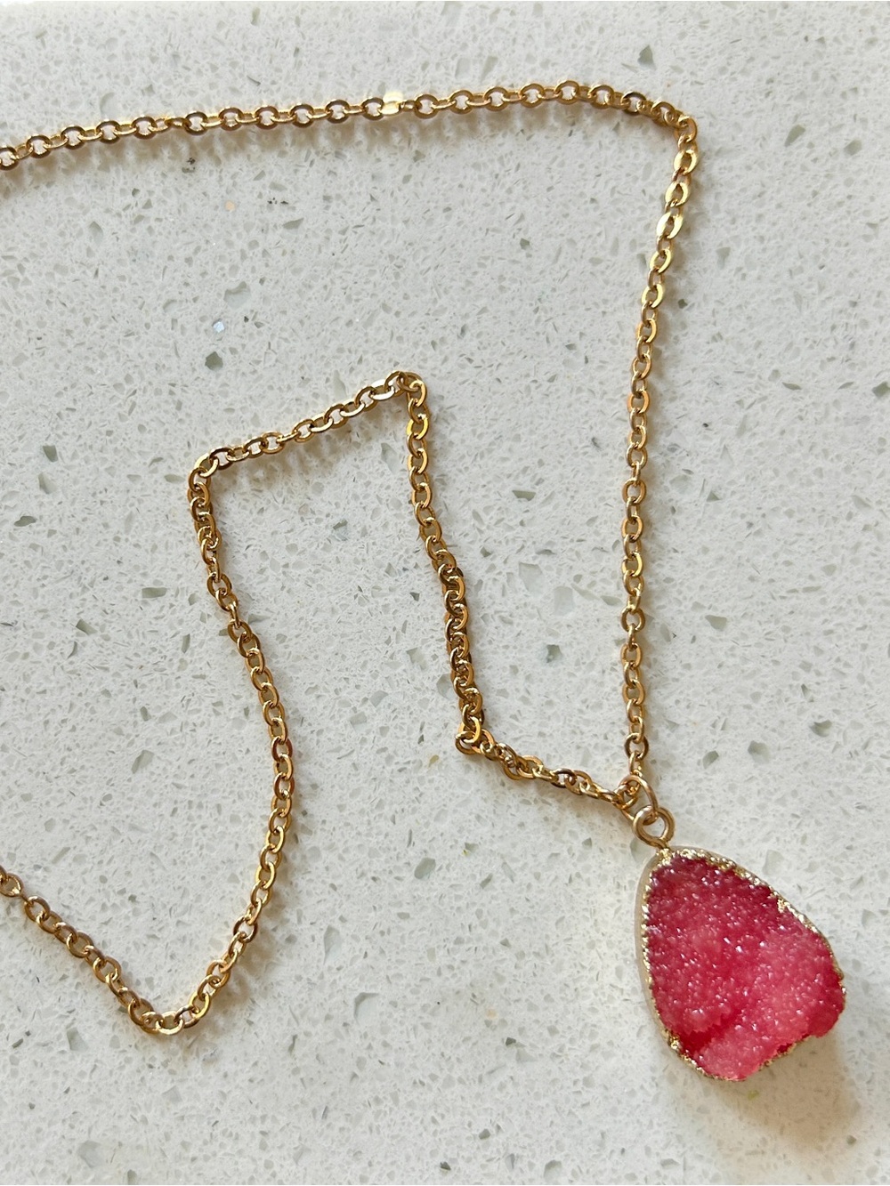 Pink Druzy Pendant Necklace
